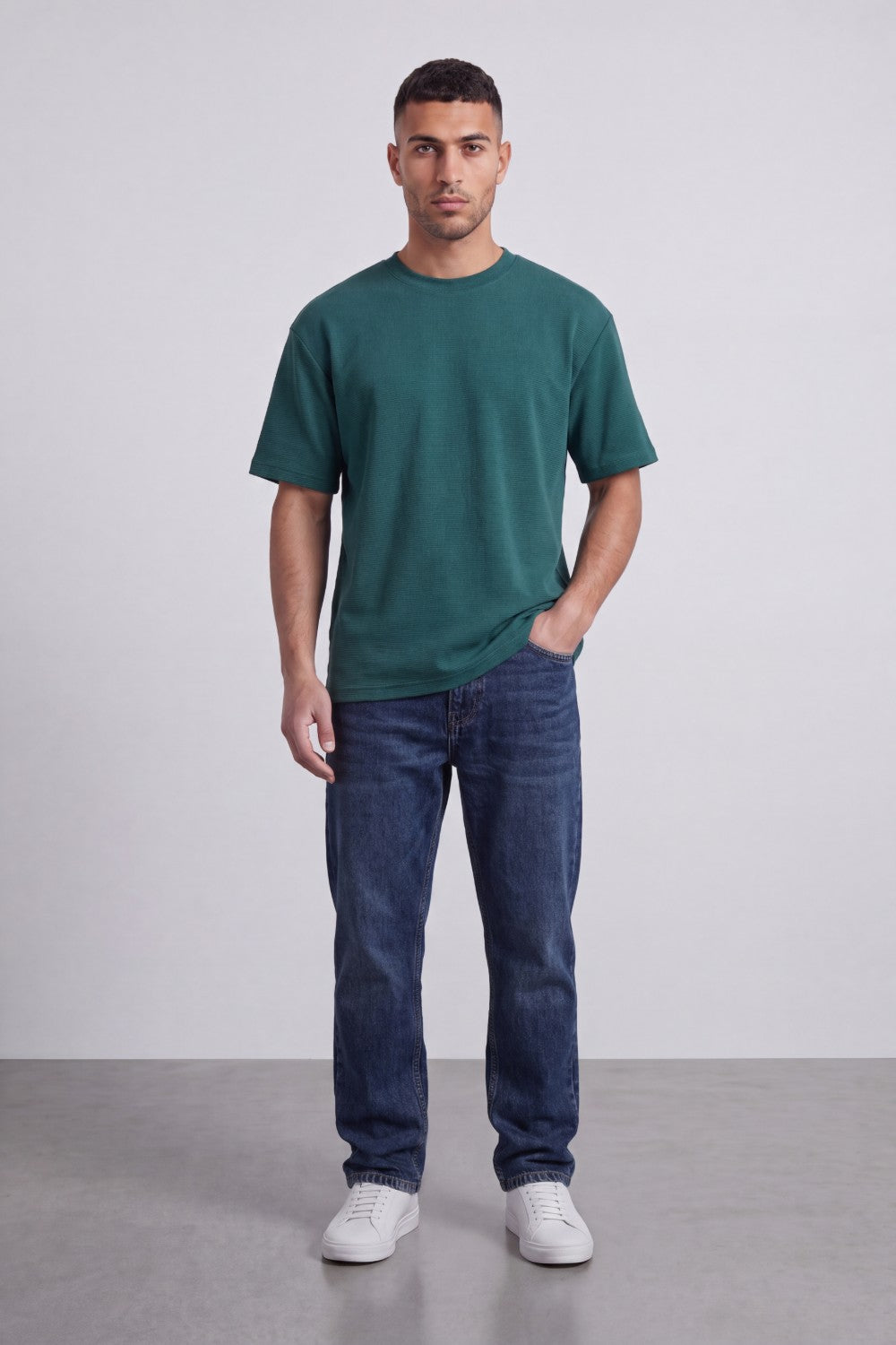 Men’s Tomato Store Fine Rib Texture T-Shirt Shaped Crew Neck Drop Shoulder Oversized Fit