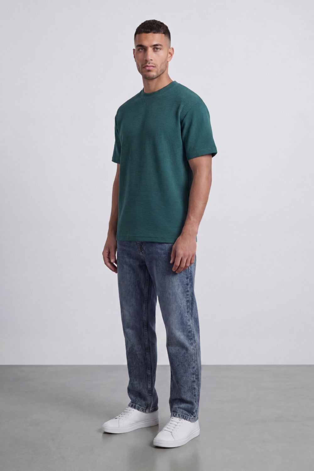 Men’s Tomato Store Fine Rib Texture T-Shirt Shaped Crew Neck Drop Shoulder Oversized Fit