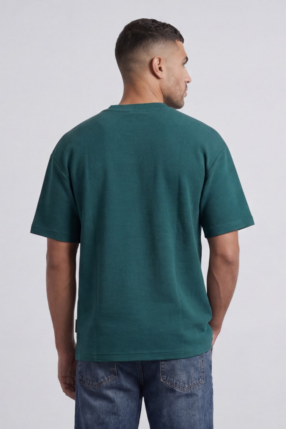 Men’s Tomato Store Fine Rib Texture T-Shirt Shaped Crew Neck Drop Shoulder Oversized Fit