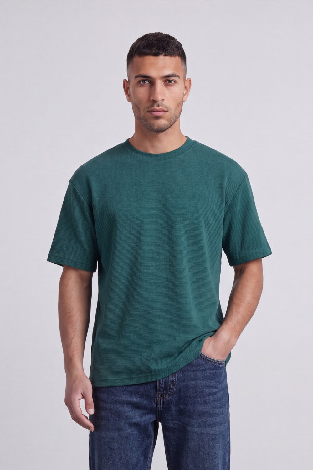 Men’s Tomato Store Fine Rib Texture T-Shirt Shaped Crew Neck Drop Shoulder Oversized Fit