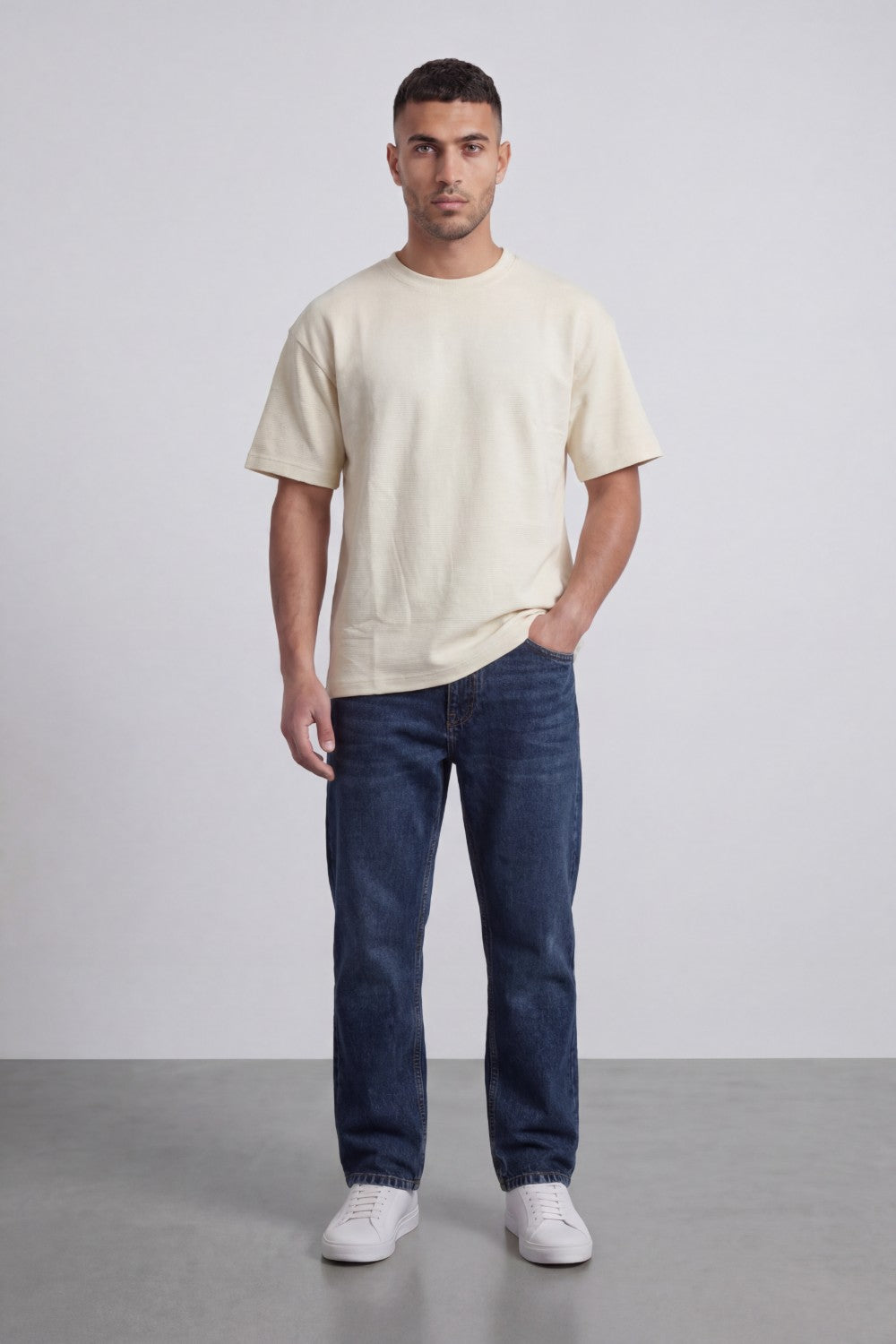 Men’s Tomato Store Fine Rib Texture T-Shirt Shaped Crew Neck Drop Shoulder Oversized Fit