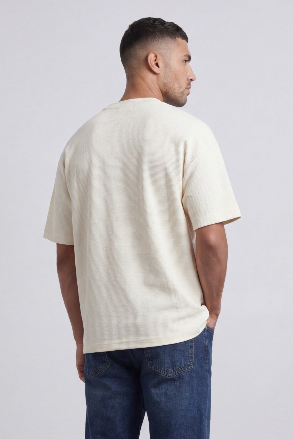 Men’s Tomato Store Fine Rib Texture T-Shirt Shaped Crew Neck Drop Shoulder Oversized Fit