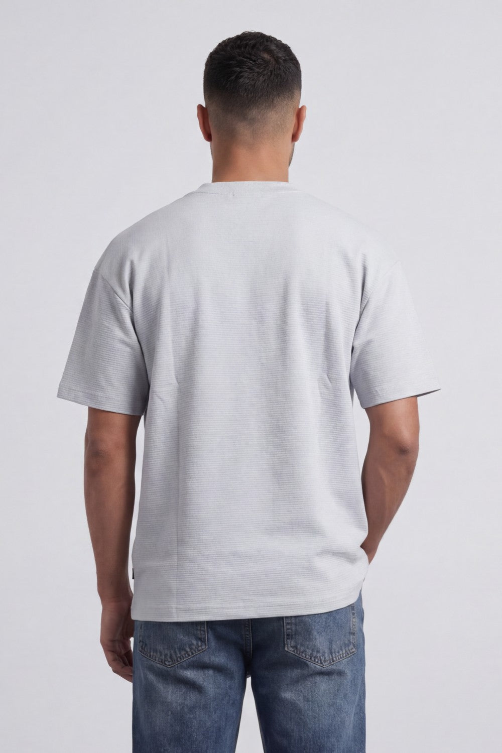 Men’s Tomato Store Fine Rib Texture T-Shirt Shaped Crew Neck Drop Shoulder Oversized Fit