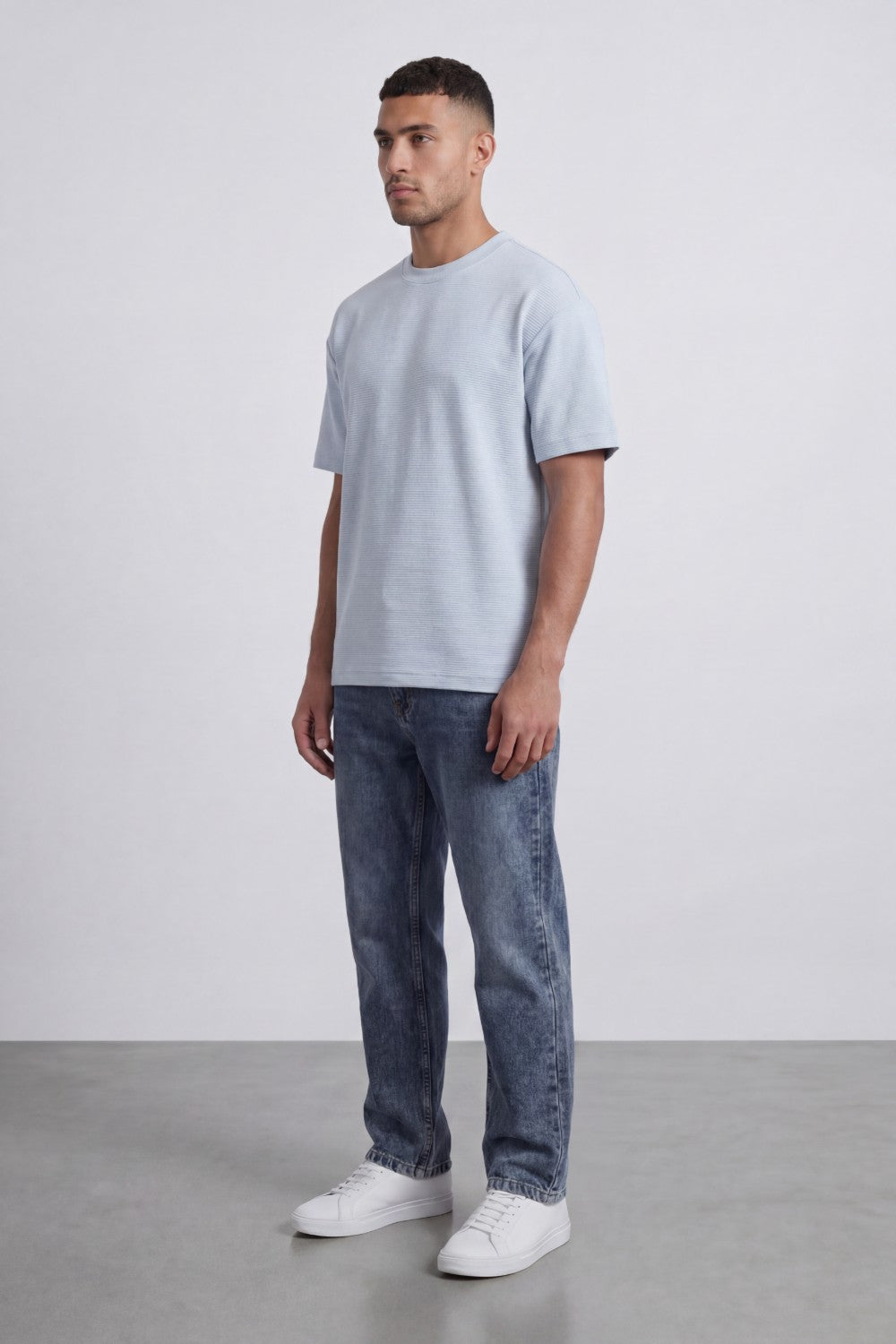 Men’s Tomato Store Fine Rib Texture T-Shirt Shaped Crew Neck Drop Shoulder Oversized Fit