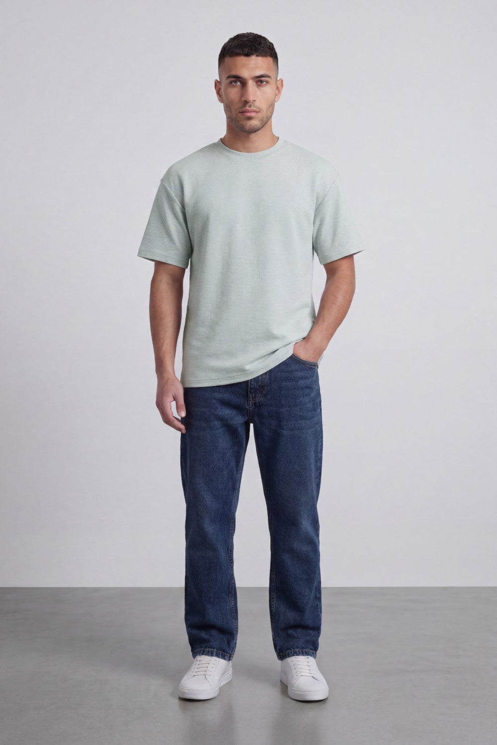 Men’s Tomato Store Fine Rib Texture T-Shirt Shaped Crew Neck Drop Shoulder Oversized Fit