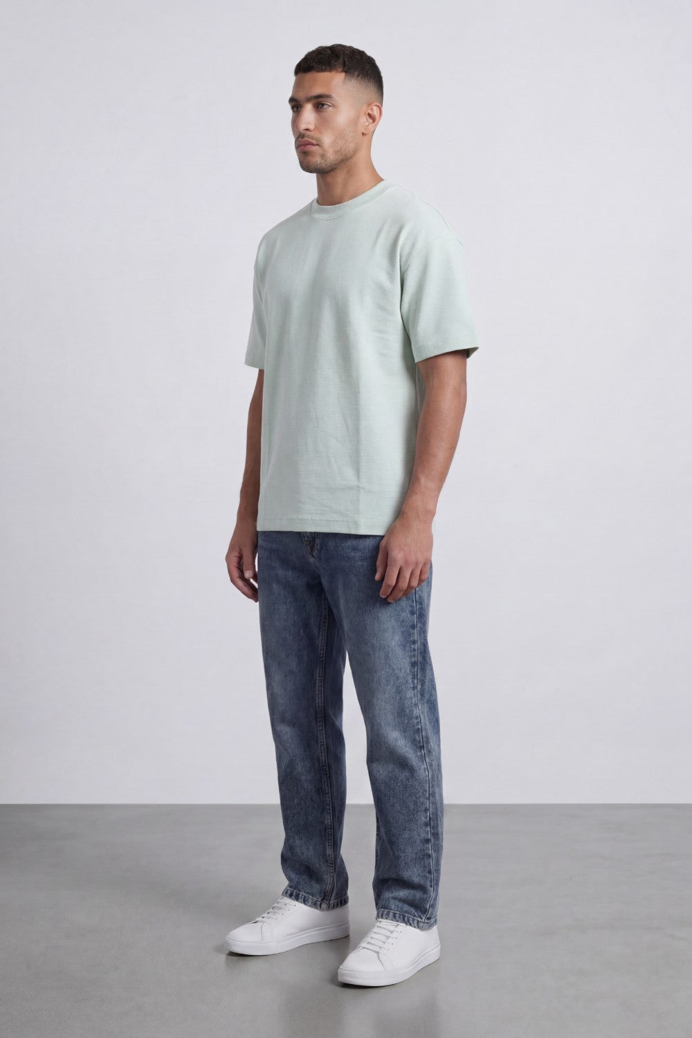 Men’s Tomato Store Fine Rib Texture T-Shirt Shaped Crew Neck Drop Shoulder Oversized Fit