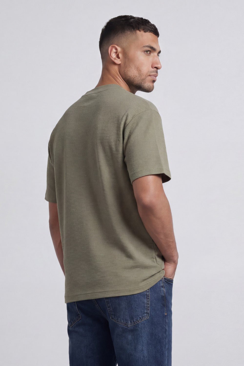 Men’s Tomato Store Fine Rib Texture T-Shirt Shaped Crew Neck Drop Shoulder Oversized Fit