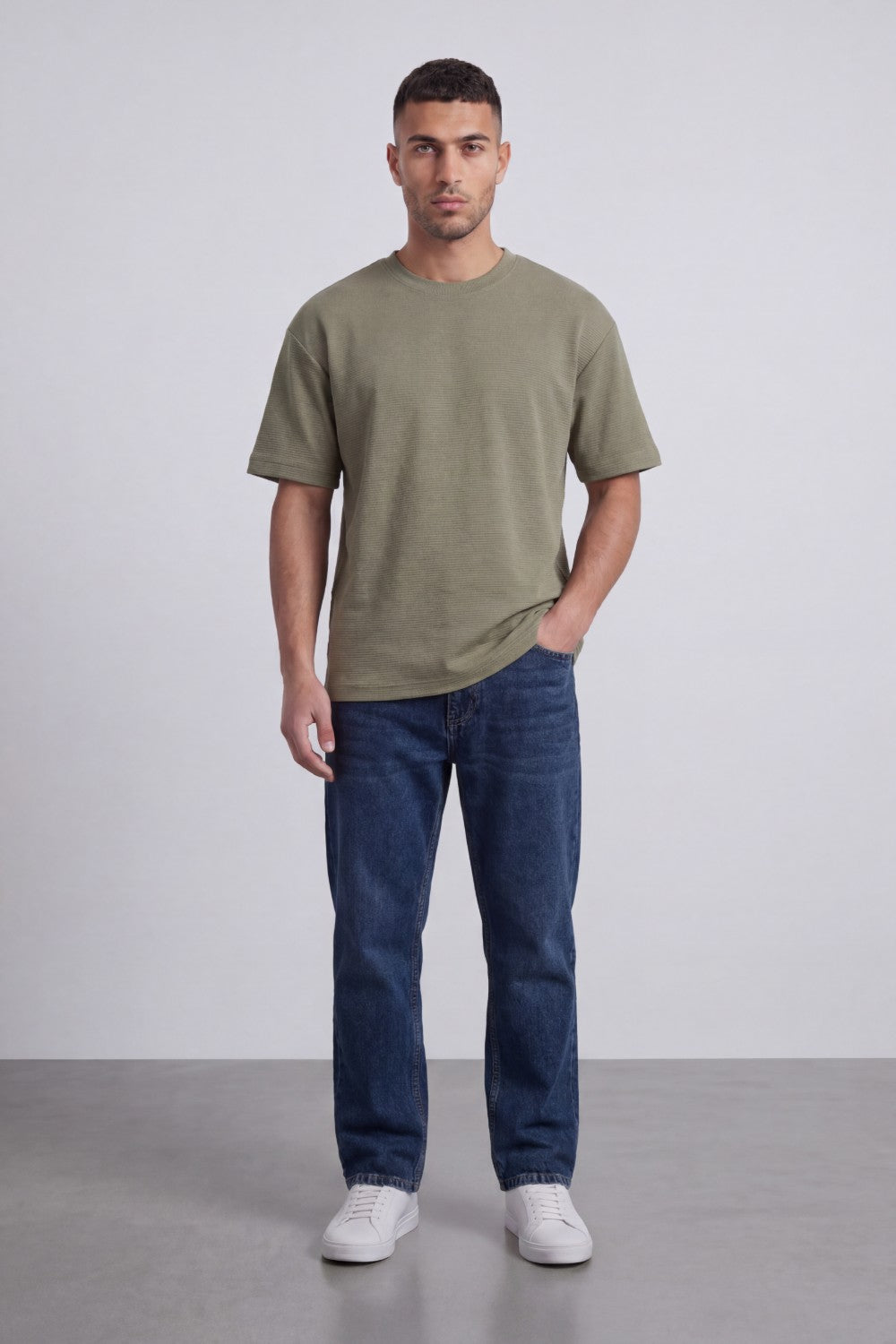 Men’s Tomato Store Fine Rib Texture T-Shirt Shaped Crew Neck Drop Shoulder Oversized Fit