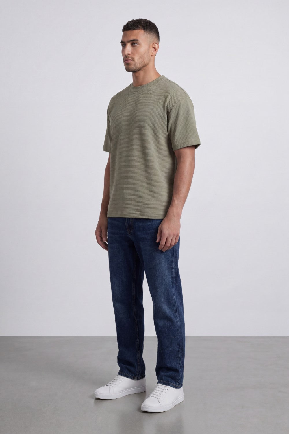 Men’s Tomato Store Fine Rib Texture T-Shirt Shaped Crew Neck Drop Shoulder Oversized Fit