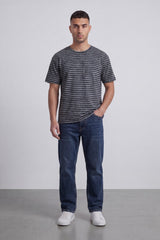 Men’s Tomato Store Striped Slub T-Shirt With Washed Lines Relaxed Fit Ribbed Crew Neck