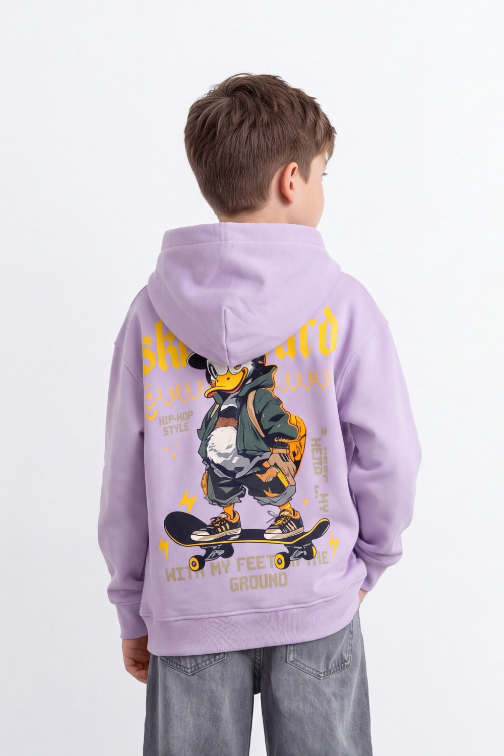 Boy's Tomato Store Sweatshirt Hooded Design Skate Duck Back Graphic Melton Over Size