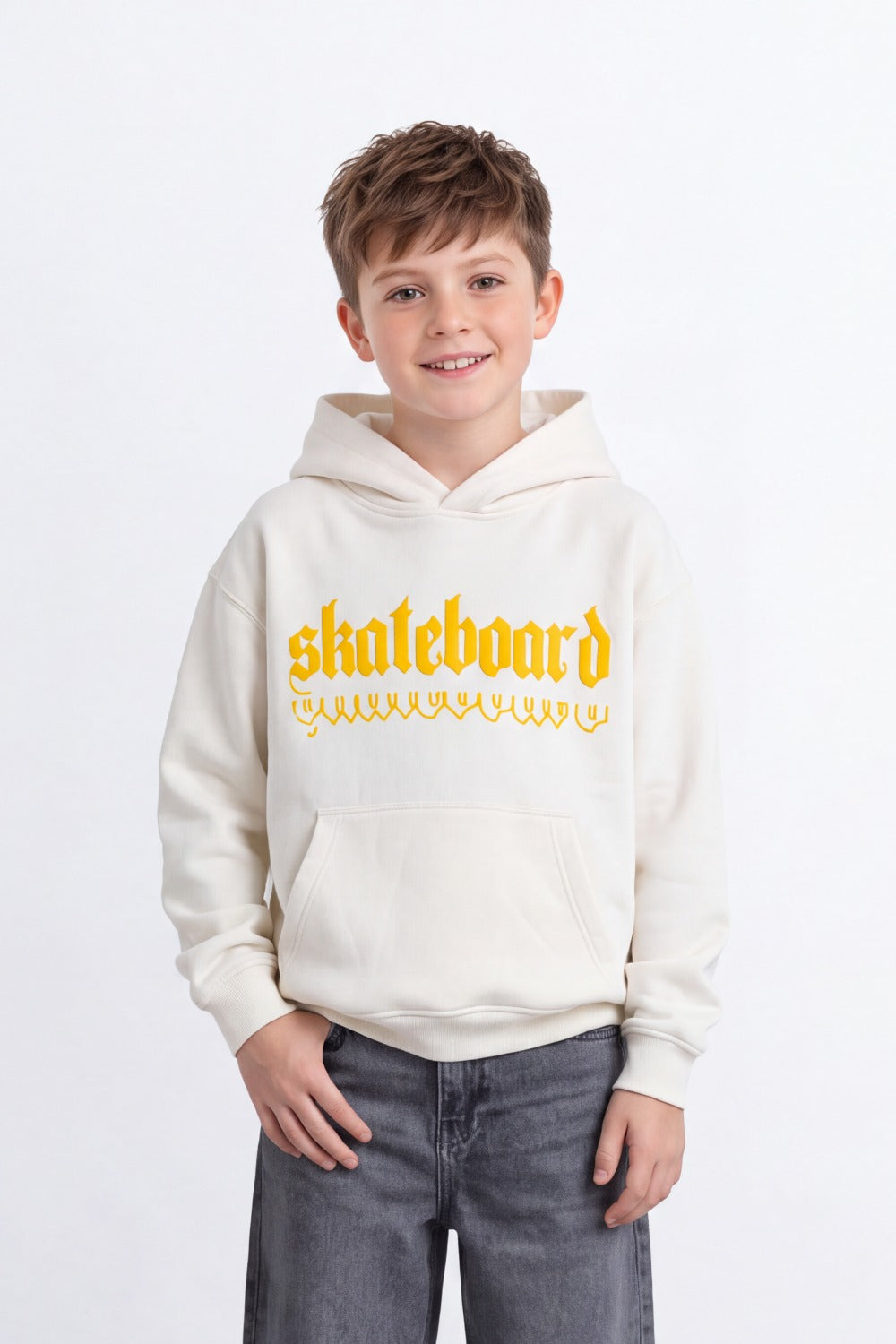 Boy's Tomato Store Sweatshirt Hooded Design Skate Duck Back Graphic Melton Over Size