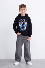 Boy's Tomato Store Sweatshirt Slim Fit Melton Hooded Design Six Seven Robot Front Graphic