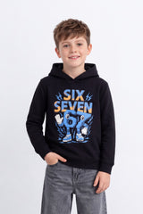 Boy's Tomato Store Sweatshirt Slim Fit Melton Hooded Design Six Seven Robot Front Graphic