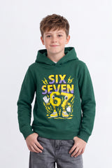 Boy's Tomato Store Sweatshirt Slim Fit Melton Hooded Design Six Seven Robot Front Graphic