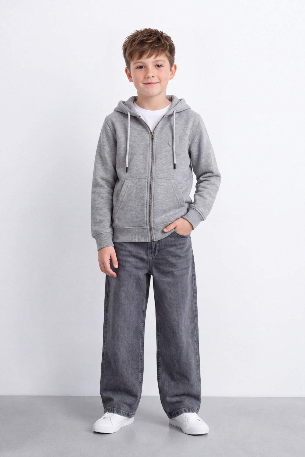 Boy's Tomato Store Melton Fleece Zip Hoodie Long Sleeve Front Pockets Subtle Chest Logo