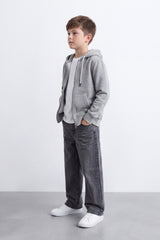 Boy's Tomato Store Melton Fleece Zip Hoodie Long Sleeve Front Pockets Subtle Chest Logo