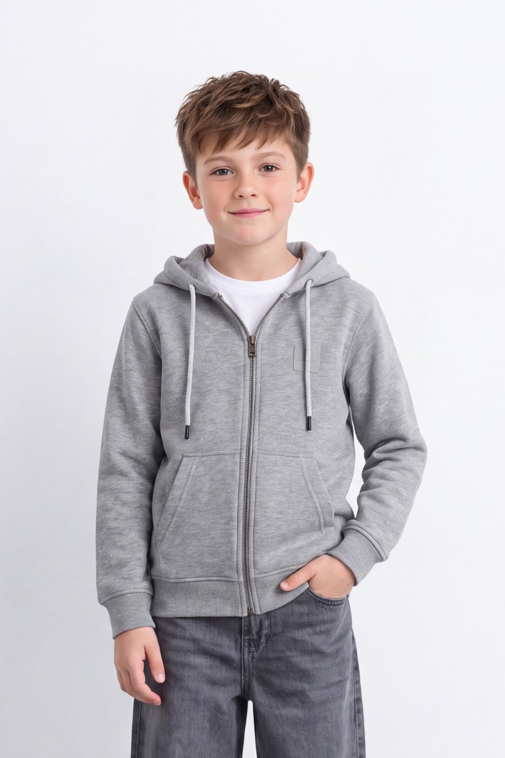 Boy's Tomato Store Melton Fleece Zip Hoodie Long Sleeve Front Pockets Subtle Chest Logo