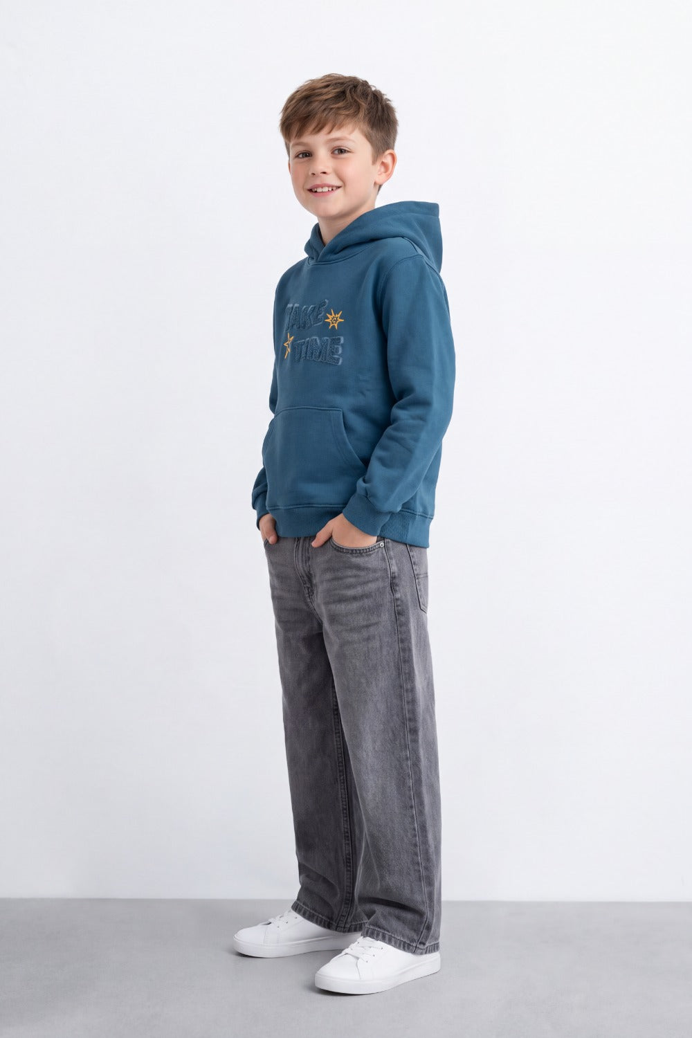 Boy's Tomato Store Sweatshirt Slim Fit Melton Hooded Design Great Things Take Time