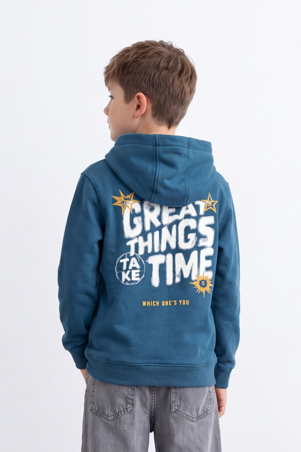 Boy's Tomato Store Sweatshirt Slim Fit Melton Hooded Design Great Things Take Time