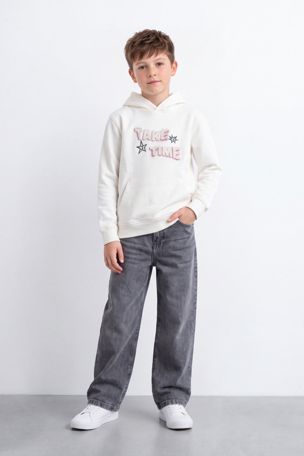Boy's Tomato Store Sweatshirt Slim Fit Melton Hooded Design Great Things Take Time