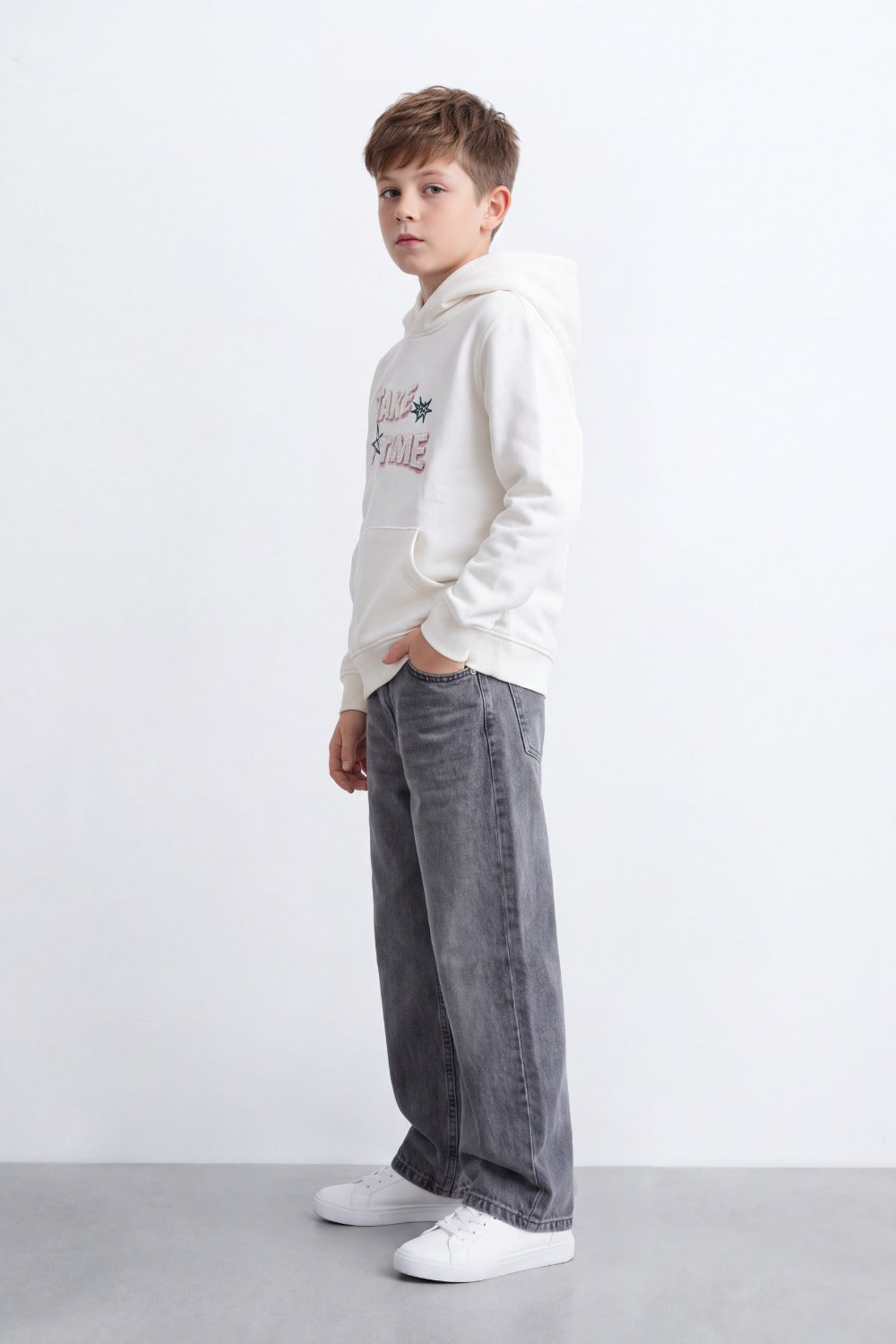 Boy's Tomato Store Sweatshirt Slim Fit Melton Hooded Design Great Things Take Time