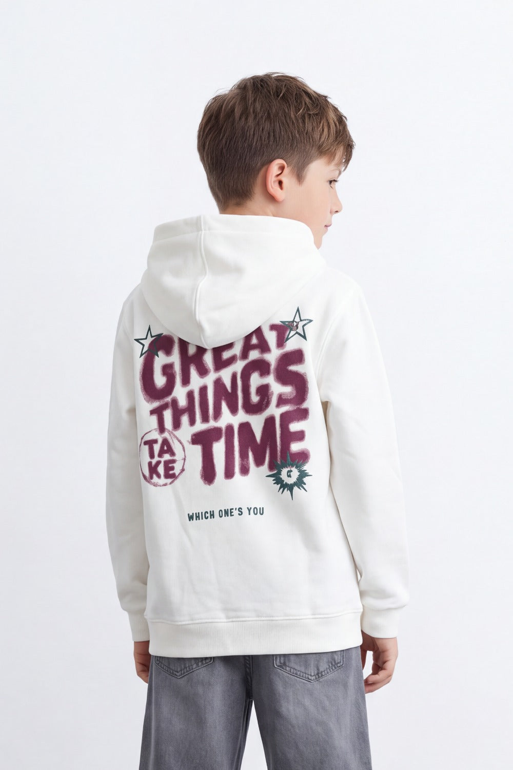 Boy's Tomato Store Sweatshirt Slim Fit Melton Hooded Design Great Things Take Time