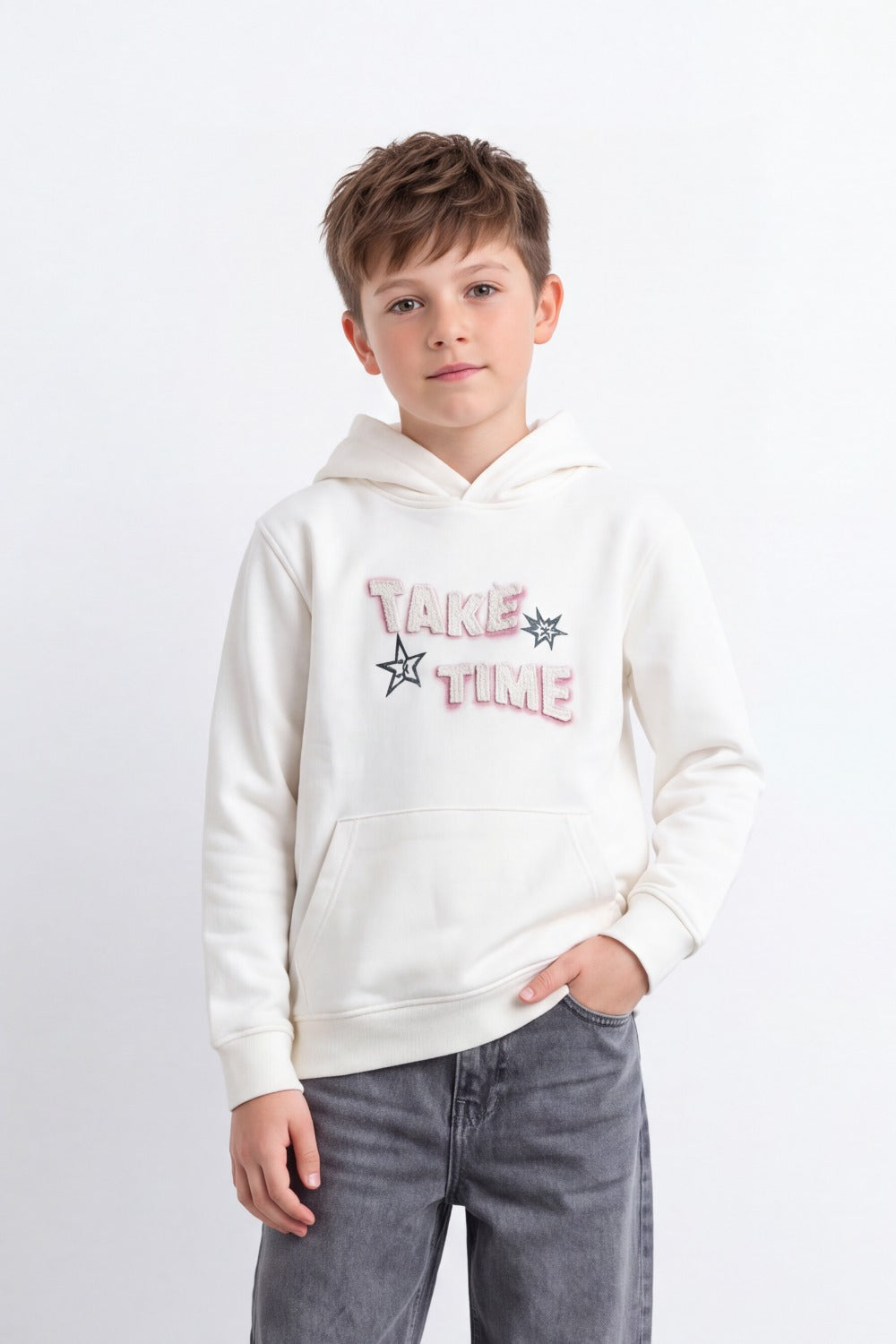 Boy's Tomato Store Sweatshirt Slim Fit Melton Hooded Design Great Things Take Time