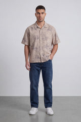 Men’s Tomato Store Abstract Sketch Resort Shirt With Open Collar Button Front Box Fit Allover Scribble Print