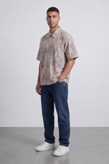 Men’s Tomato Store Abstract Sketch Resort Shirt With Open Collar Button Front Box Fit Allover Scribble Print