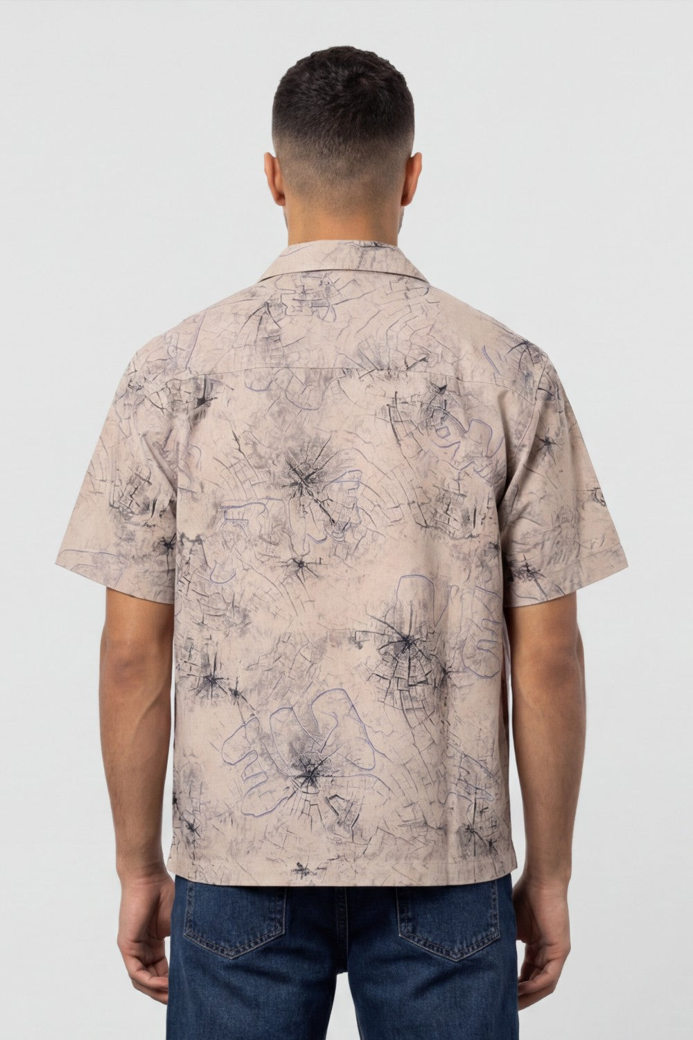 Men’s Tomato Store Abstract Sketch Resort Shirt With Open Collar Button Front Box Fit Allover Scribble Print