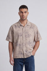 Men’s Tomato Store Abstract Sketch Resort Shirt With Open Collar Button Front Box Fit Allover Scribble Print