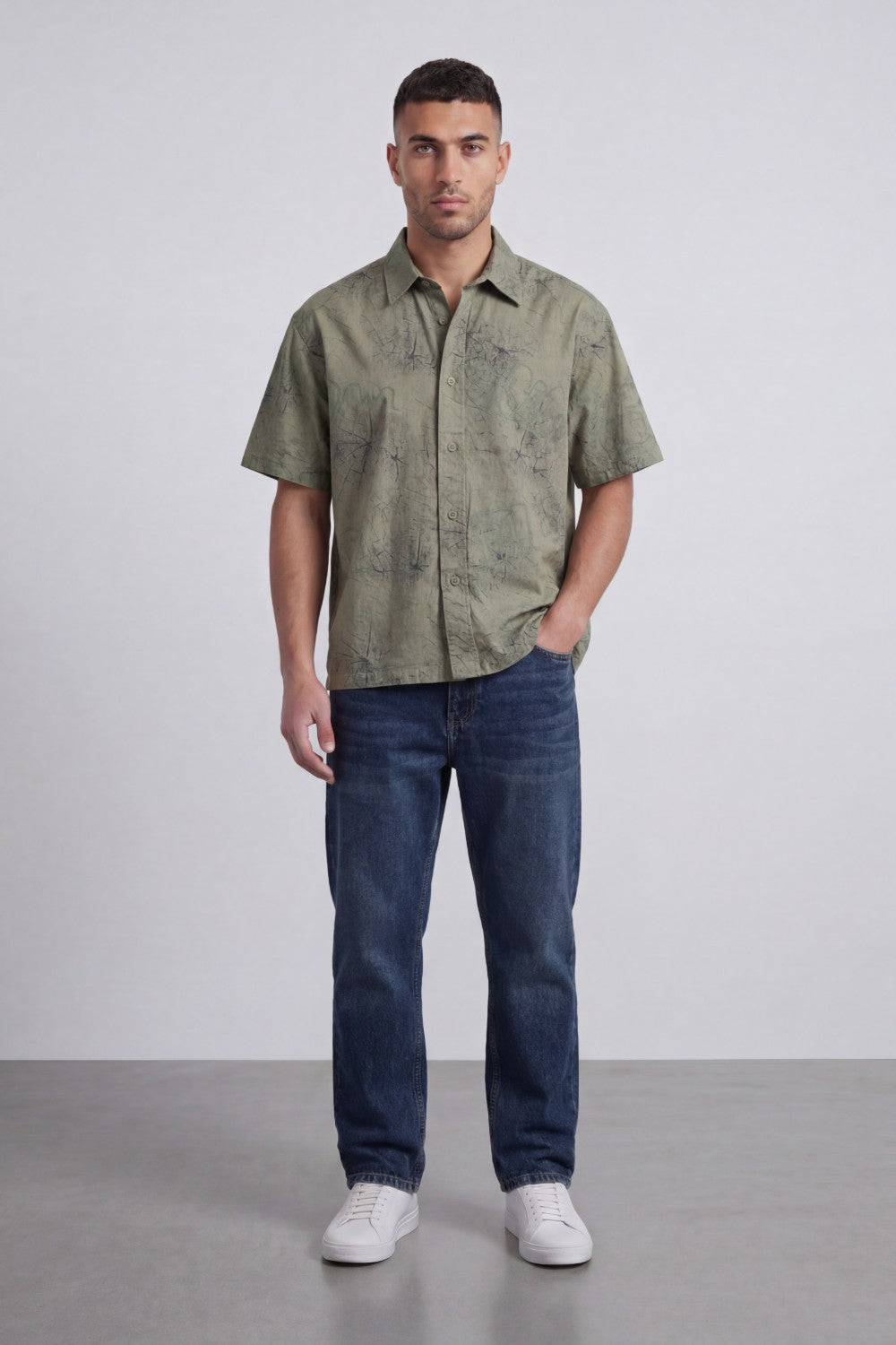 Men’s Tomato Store Abstract Sketch Resort Shirt With Open Collar Button Front Box Fit Allover Scribble Print