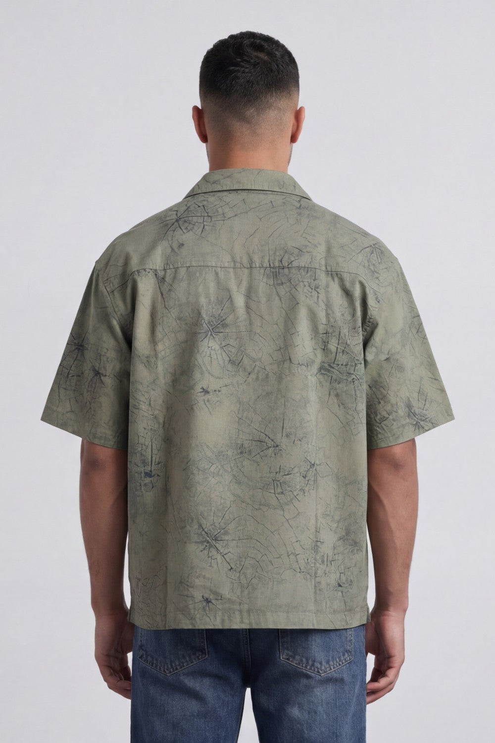 Men’s Tomato Store Abstract Sketch Resort Shirt With Open Collar Button Front Box Fit Allover Scribble Print