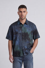 Men’s Tomato Store Grunge Canvas Bowling Shirt Boxy Cut Allover Distressed Artwork