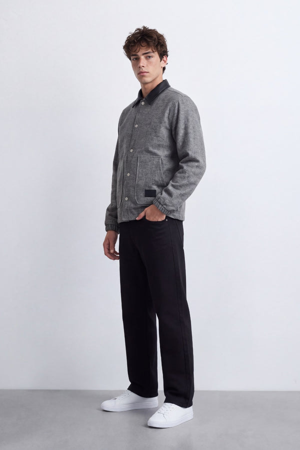 Men's Tomato Store Textured Gokh Jacket Regular Fit Contrast Collar Snap Button Pockets