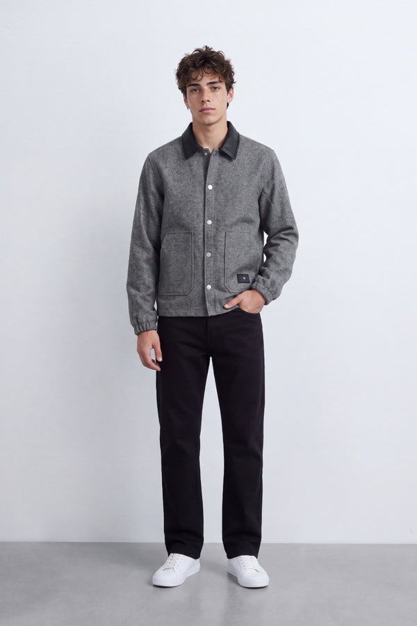 Men's Tomato Store Textured Gokh Jacket Regular Fit Contrast Collar Snap Button Pockets