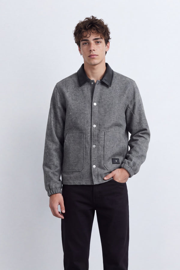 Men's Tomato Store Textured Gokh Jacket Regular Fit Contrast Collar Snap Button Pockets