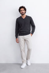 Men's Tomato Store Fine Knit V-Neck Sweater Soft Lightweight Texture Ribbed Cuffs