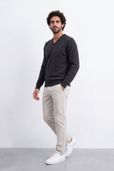 Men's Tomato Store Fine Knit V-Neck Sweater Soft Lightweight Texture Ribbed Cuffs