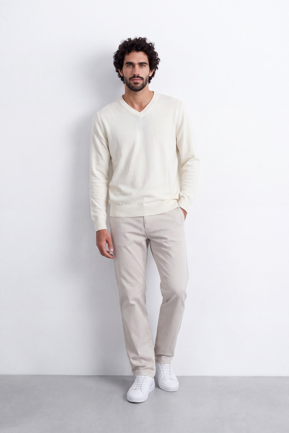 Men's Tomato Store Fine Knit V-Neck Sweater Soft Lightweight Texture Ribbed Cuffs