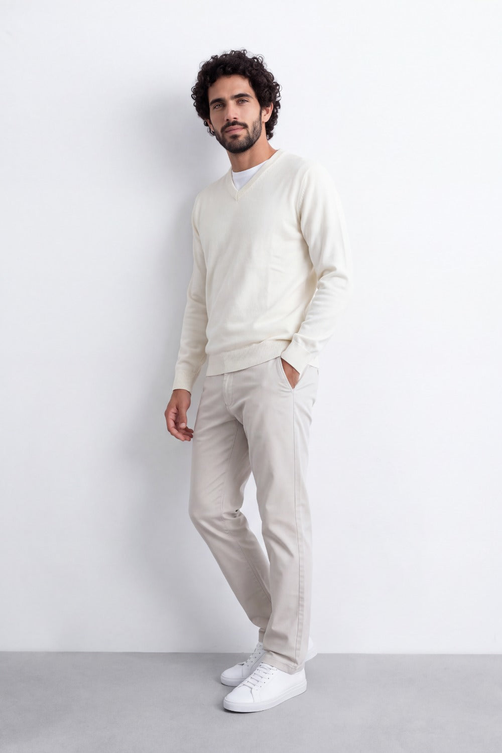 Men's Tomato Store Fine Knit V-Neck Sweater Soft Lightweight Texture Ribbed Cuffs