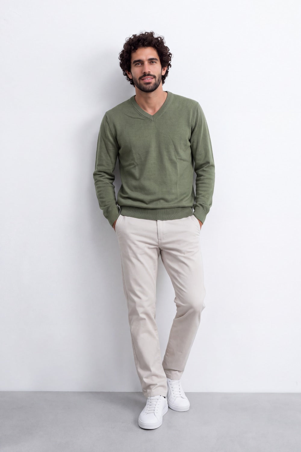 Men's Tomato Store Fine Knit V-Neck Sweater Soft Lightweight Texture Ribbed Cuffs