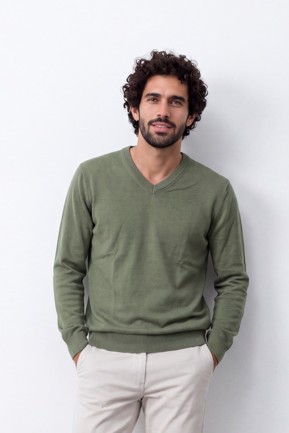 Men's Tomato Store Fine Knit V-Neck Sweater Soft Lightweight Texture Ribbed Cuffs