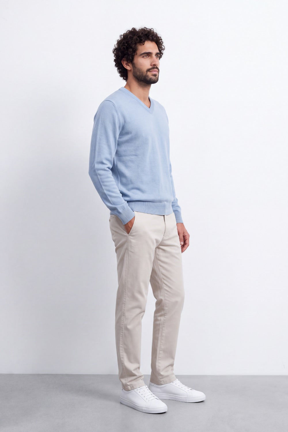 Men's Tomato Store Fine Knit V-Neck Sweater Soft Lightweight Texture Ribbed Cuffs
