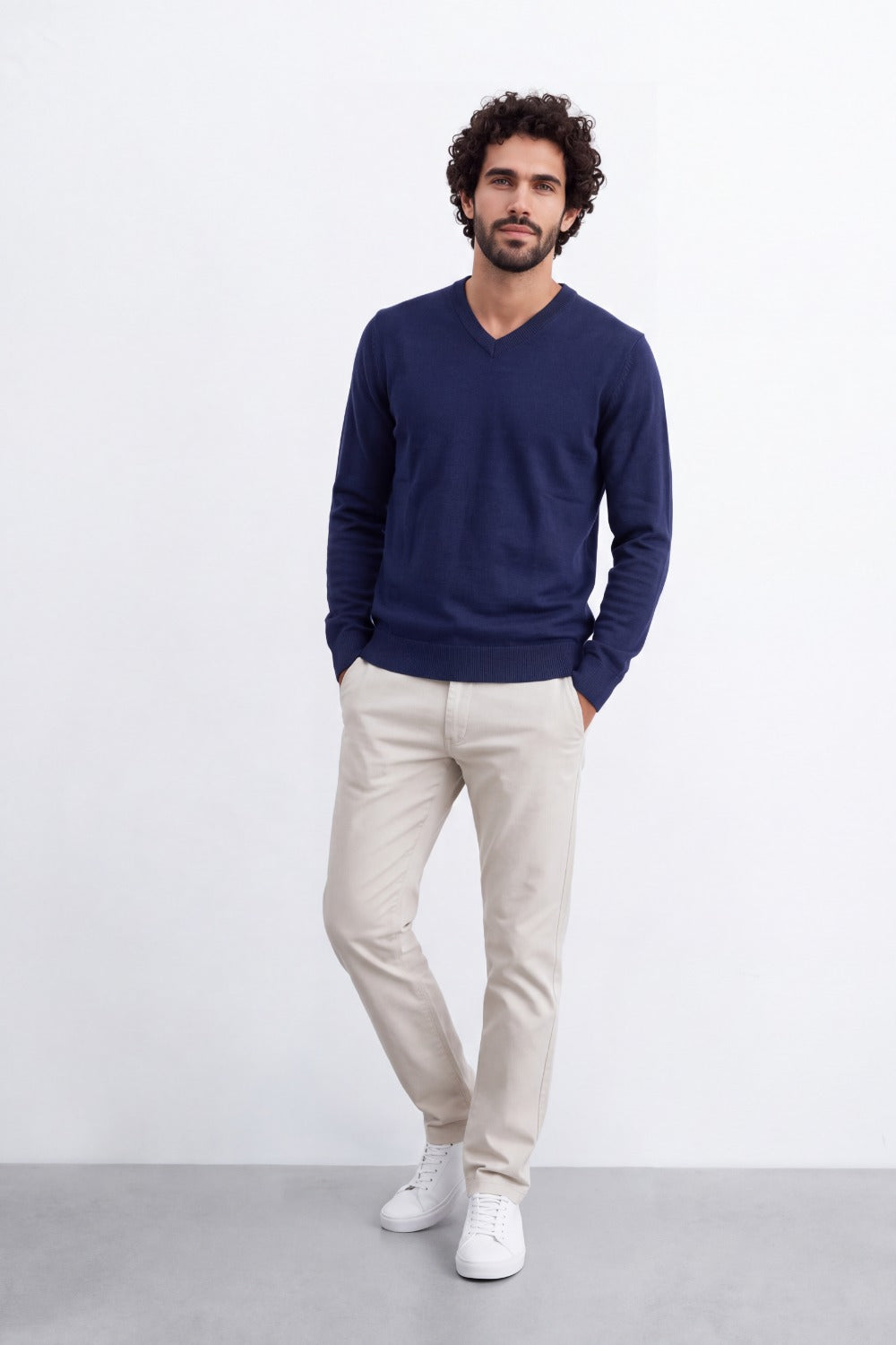 Men's Tomato Store Fine Knit V-Neck Sweater Soft Lightweight Texture Ribbed Cuffs