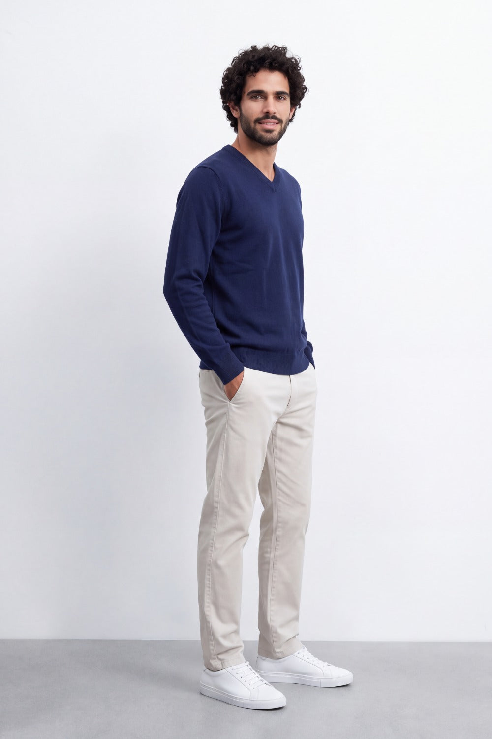 Men's Tomato Store Fine Knit V-Neck Sweater Soft Lightweight Texture Ribbed Cuffs