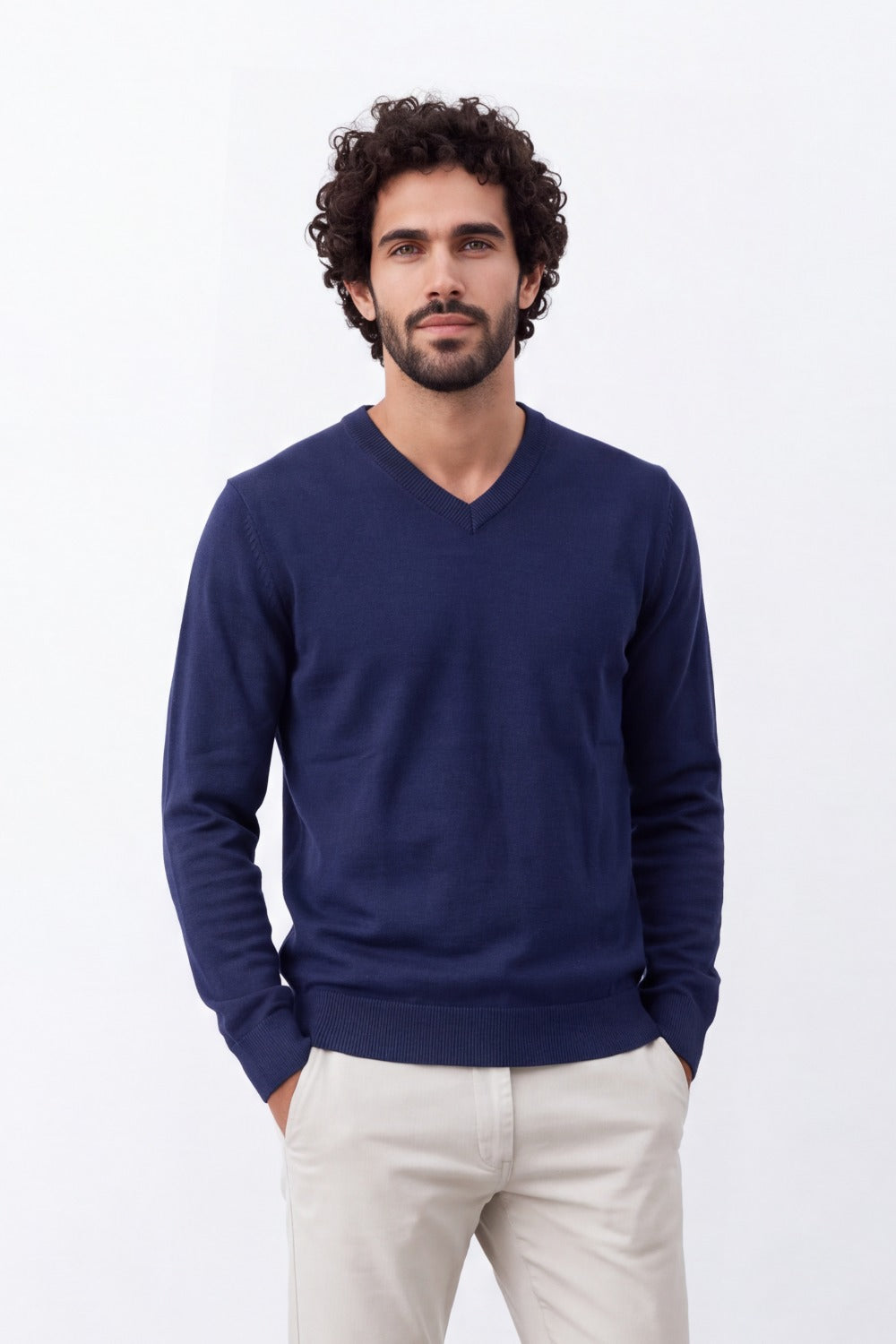 Men's Tomato Store Fine Knit V-Neck Sweater Soft Lightweight Texture Ribbed Cuffs