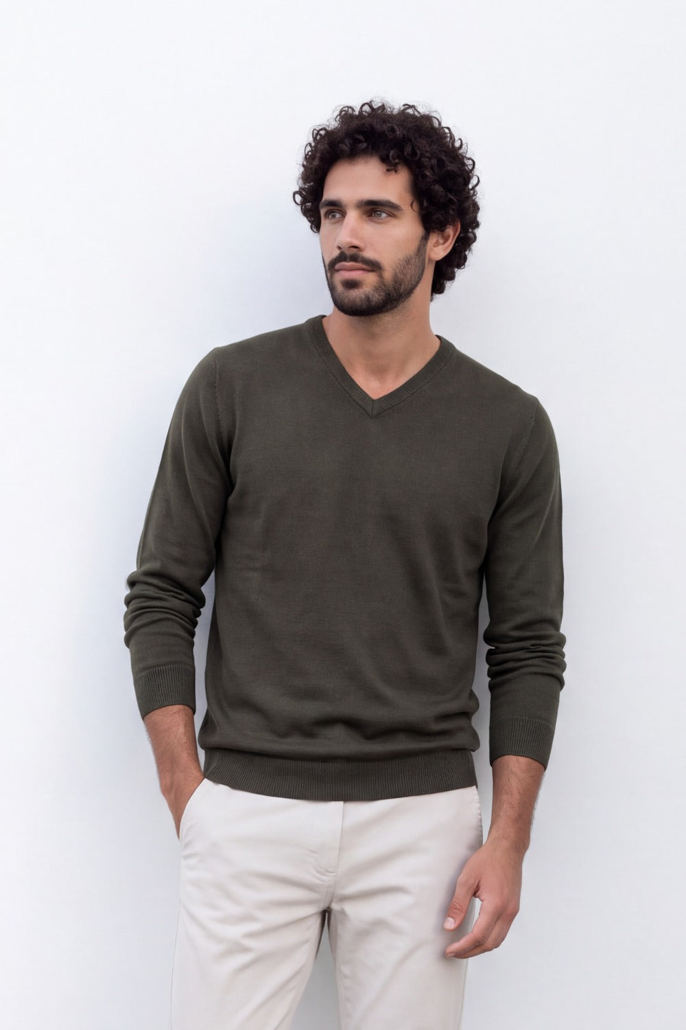 Men's Tomato Store Fine Knit V-Neck Sweater Soft Lightweight Texture Ribbed Cuffs