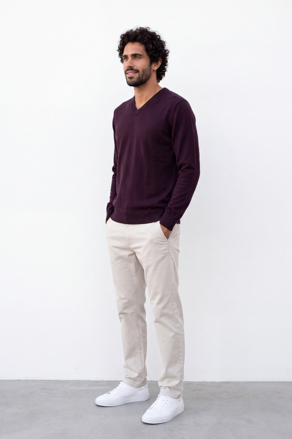 Men's Tomato Store Fine Knit V-Neck Sweater Soft Lightweight Texture Ribbed Cuffs